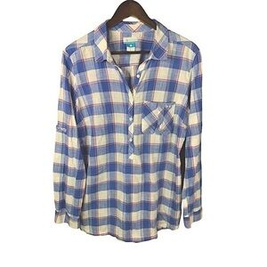 NEW Columbia Performance Fishing Gear XL Long Sleeve Camp Shirt Blue Plaid Tunic